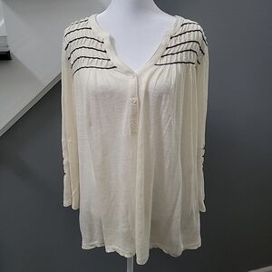 Sundance Peasant Embroidered Top Tunic Cream Ivory Boho Size Med 100% Linen